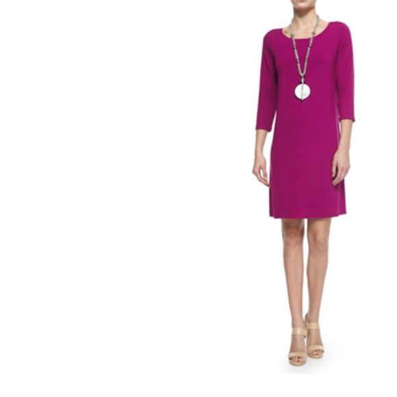 Eileen Fisher 3/4 Sleeve Jersey Dress Plum Size M - Picture 1 of 7